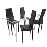 4 sillas negras comedor Slim Line mesa de vidrio transparente