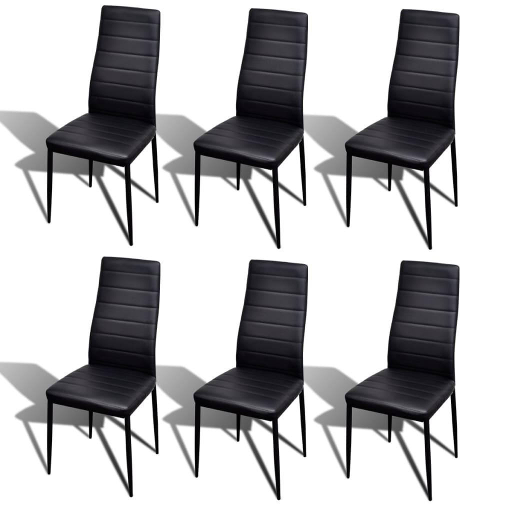 vidaXL Eetkamerset 6 zwarte slim line stoelen en 1 glazen tafel