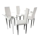 4 sillas blancas comedor Slim Line mesa de vidrio transparente