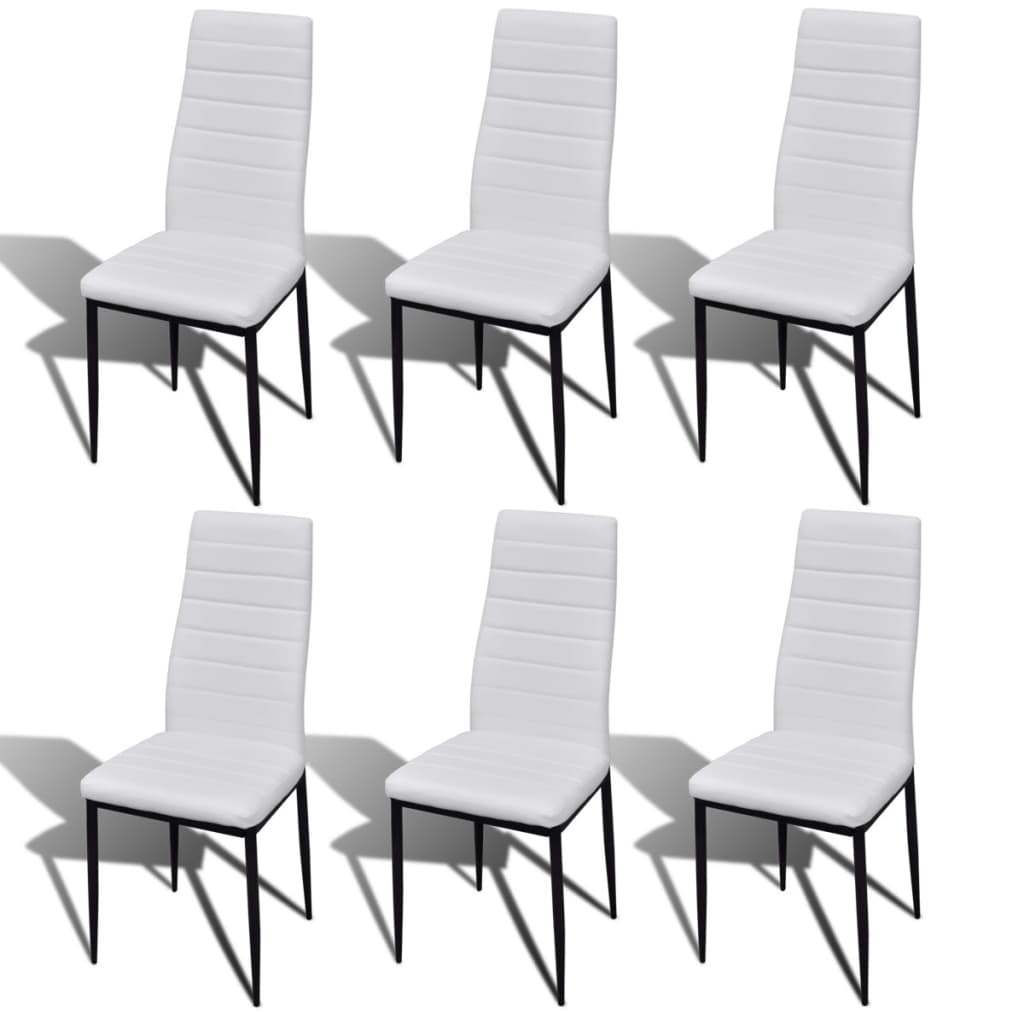 vidaXL Eetkamerset 6 witte slim line stoelen en 1 glazen tafel