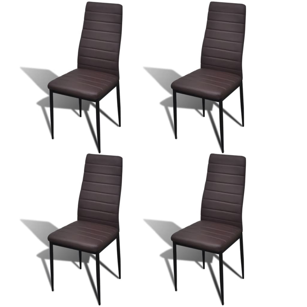 vidaXL Eetkamerset 4 bruine slim line stoelen en 1 glazen tafel