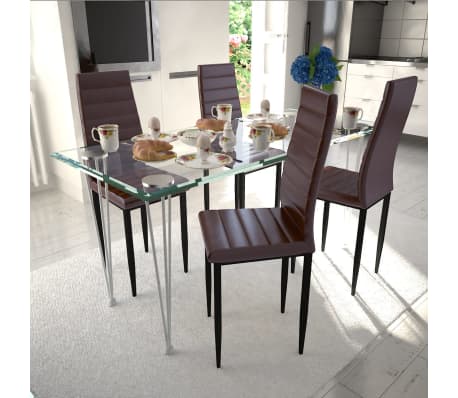 Shop brun spisestue sæt med 4 pcs stole med 1 glass bord (241501 ... Flotte terrasser