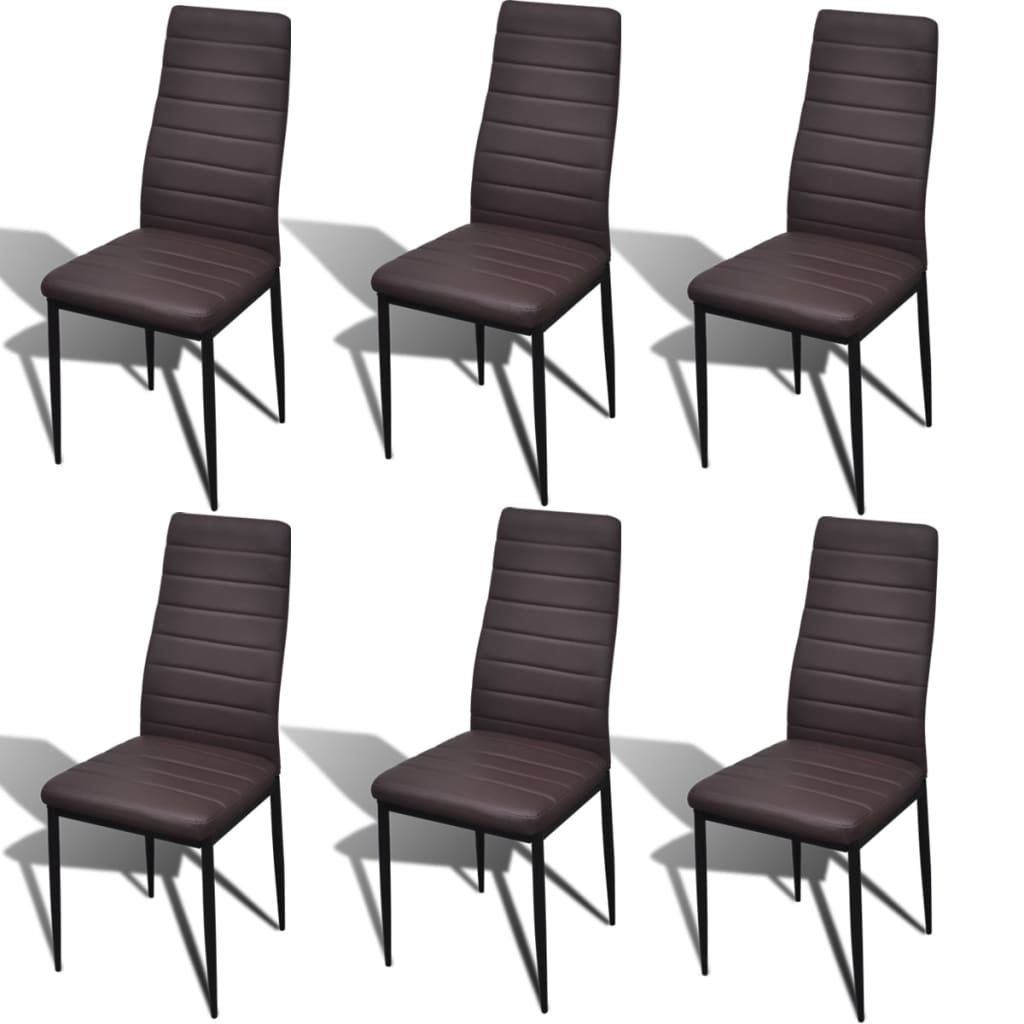 vidaXL Eetkamerset 6 bruine slim line stoelen en 1 glazen tafel