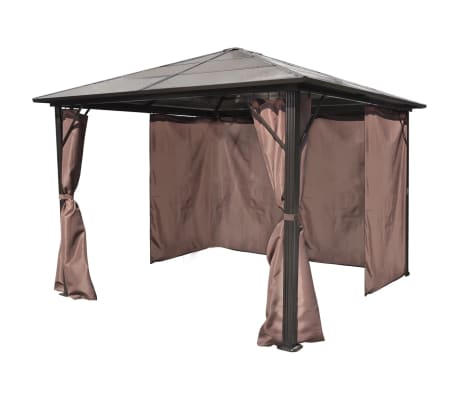 vidaXL Belv&eacute;d&egrave;re avec rideau Marron Aluminium 300 x 300 cm