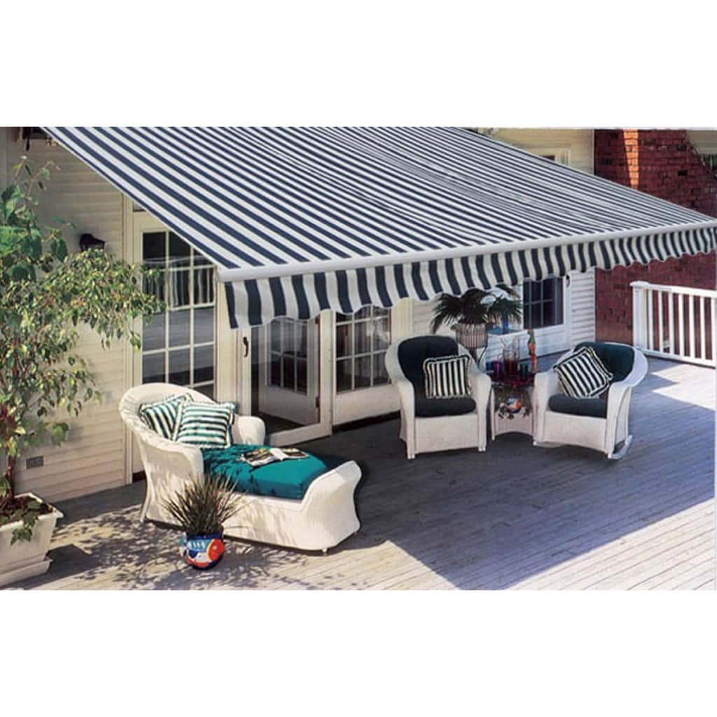 vidaXL Tenda da Sole Pieghevole 300 cm Blu Marino e Bianco