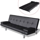 vidaXL Divano Letto con 2 Cuscini in Pelle Artificiale Regolabile Nero