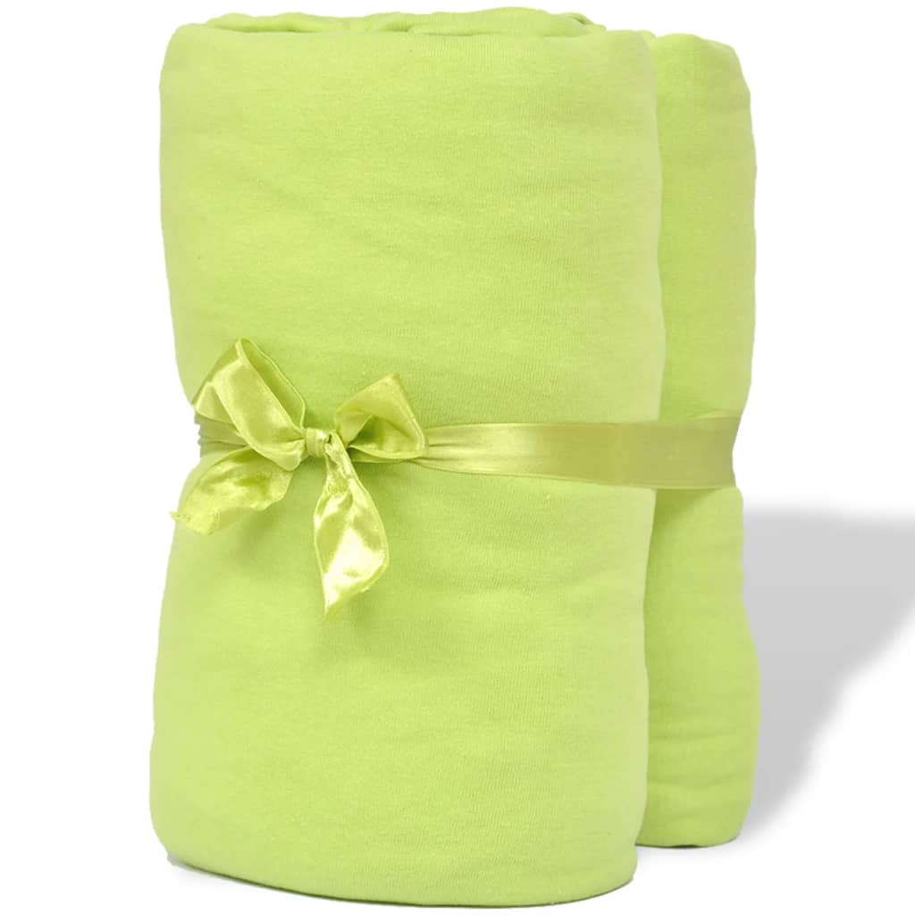 2 draps-housses vert pomme en jersey de coton 140 x 200 - 160 x 200 cm