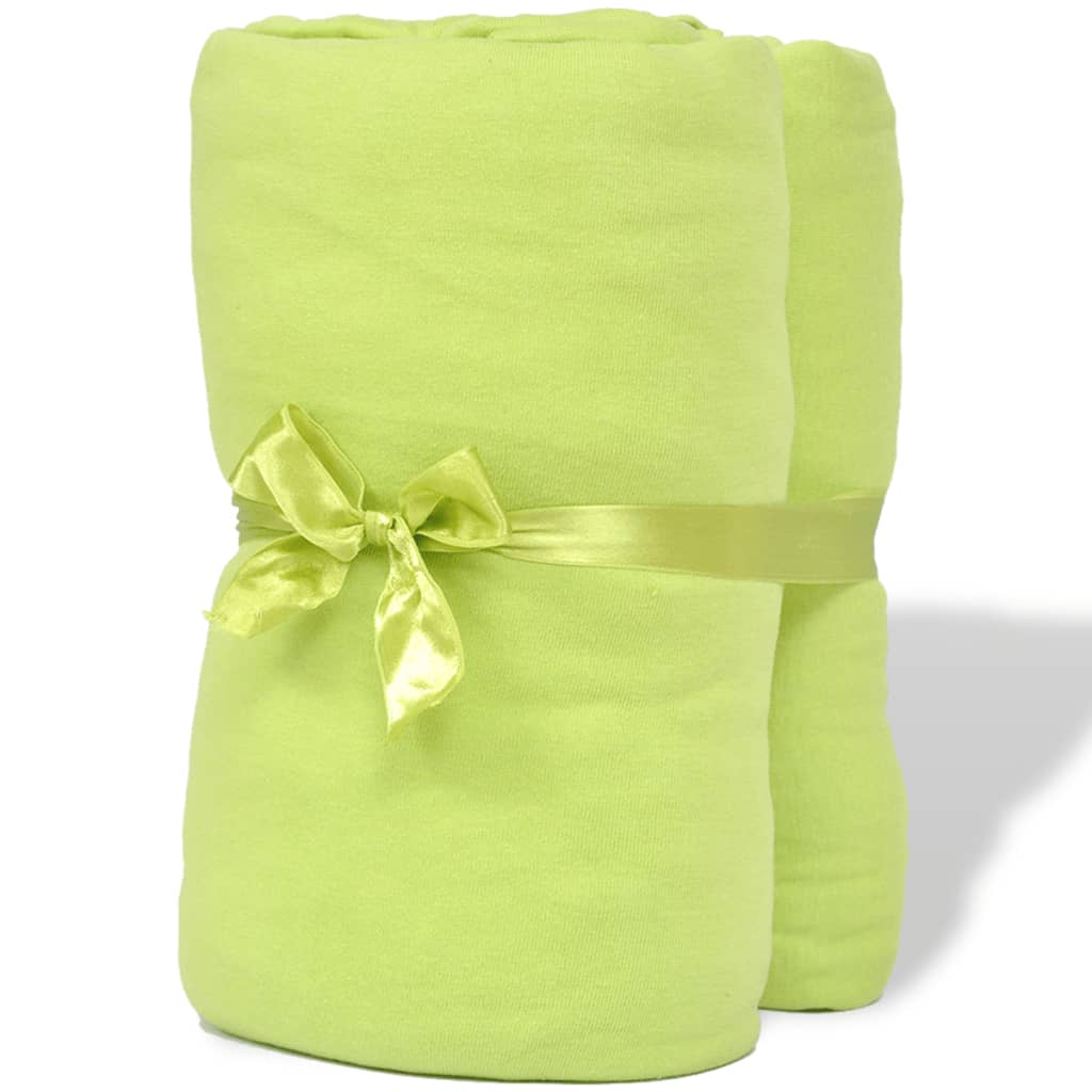 2 draps-housses vert pomme en jersey de coton 180 x 200 - 200 x 220 cm