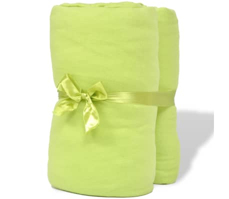 2 draps-housses vert pomme en jersey de coton 180 x 200 - 200 x 220 cm