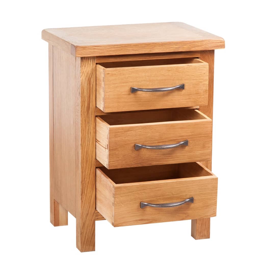 vidaXL Nightstand with 3 Drawers Solid Oak Wood 15.7"x11.8"x21.3"