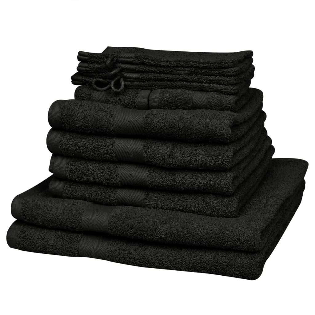 vidaXL Juego de toallas 12 piezas algodón 500 gsm negro