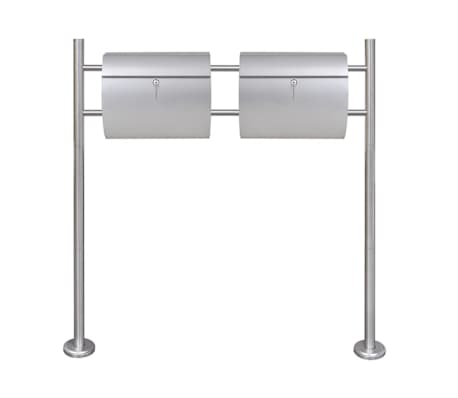 Doppelter Briefkasten aus Edelstahl mit St&auml;nder