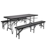 vidaXL Hagebord med 2 benker HDPE svart imitert rotting 180 cm