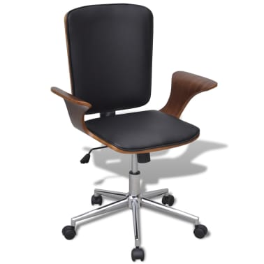 Swivel Office Chair Bentwood With Artificial Leather Upholstery