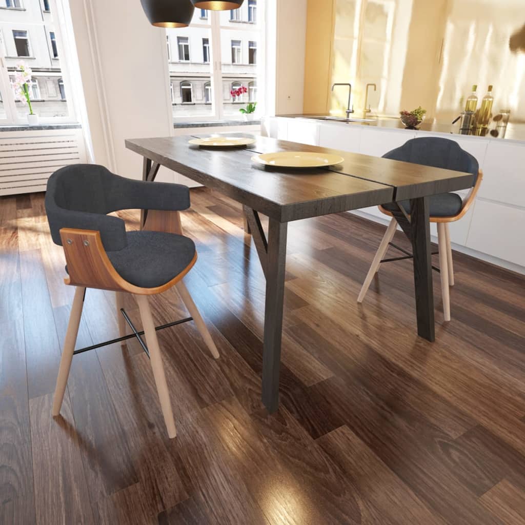 vidaXL Scaune de bucătărie, 2 buc., gri închis, lemn curbat & textil vidaXL imagine noua 2022