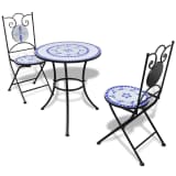 vidaXL Garten Bistro-Set Mosaik Stühle Tisch 60 cm Blau Weiß
