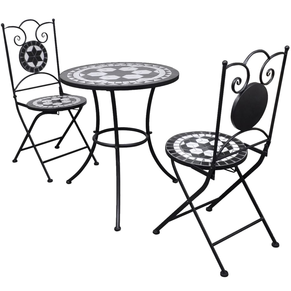 

vidaXL 3 Piece Bistro Set Ceramic Tile Black and White