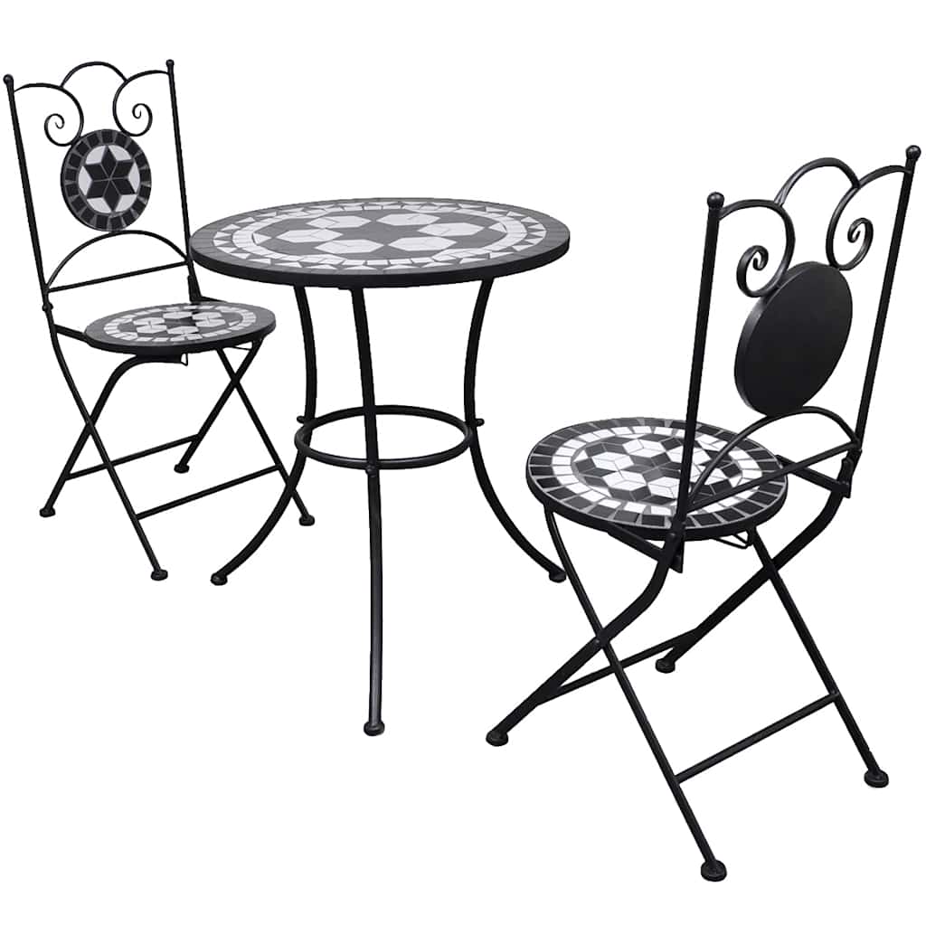 vidaXL 3-osainen Bistrokalustesarja mosaiikki musta ja valkoinen