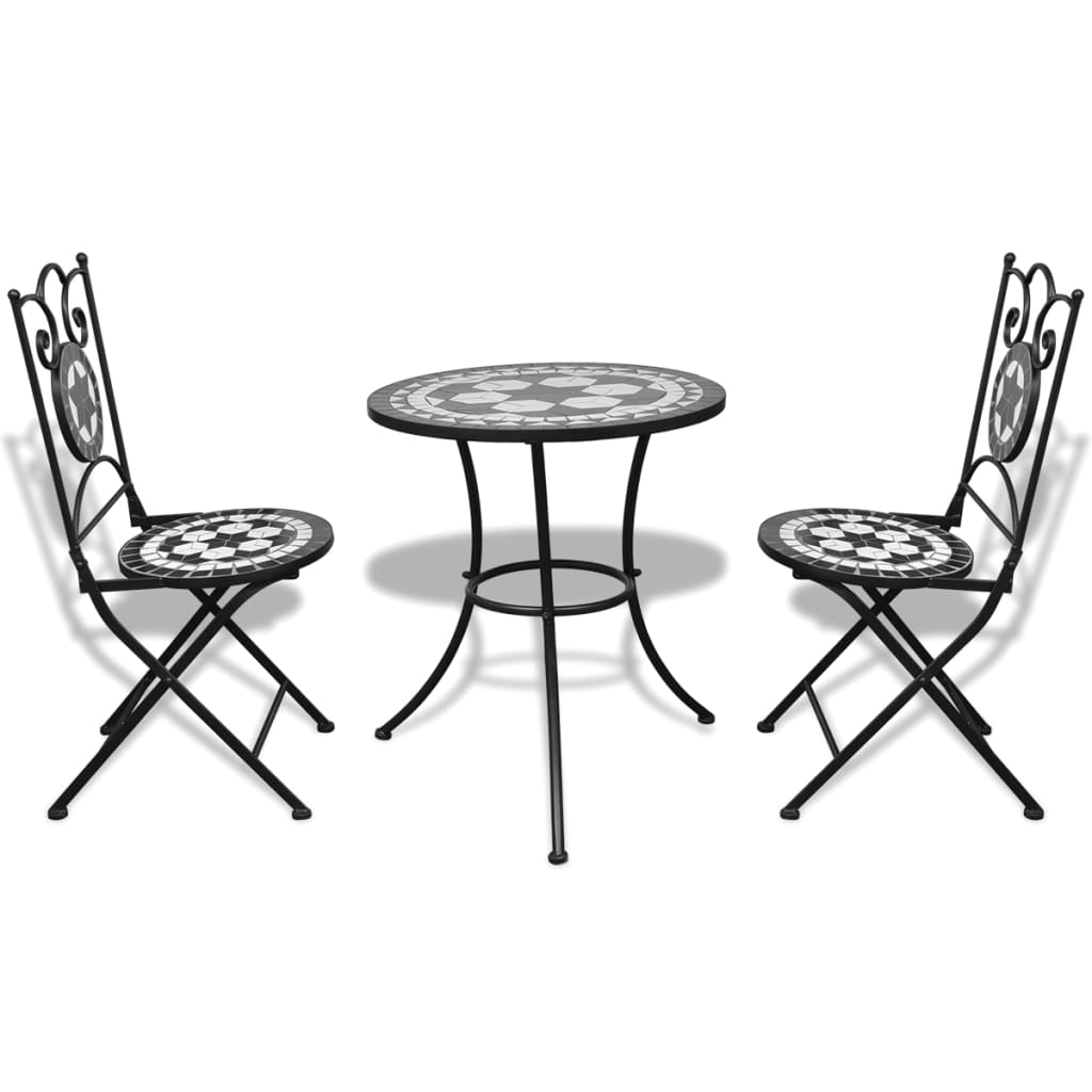VidaXL - vidaXL Bistrotafel met 2 stoelen 60 cm mozaïek zwart/wit