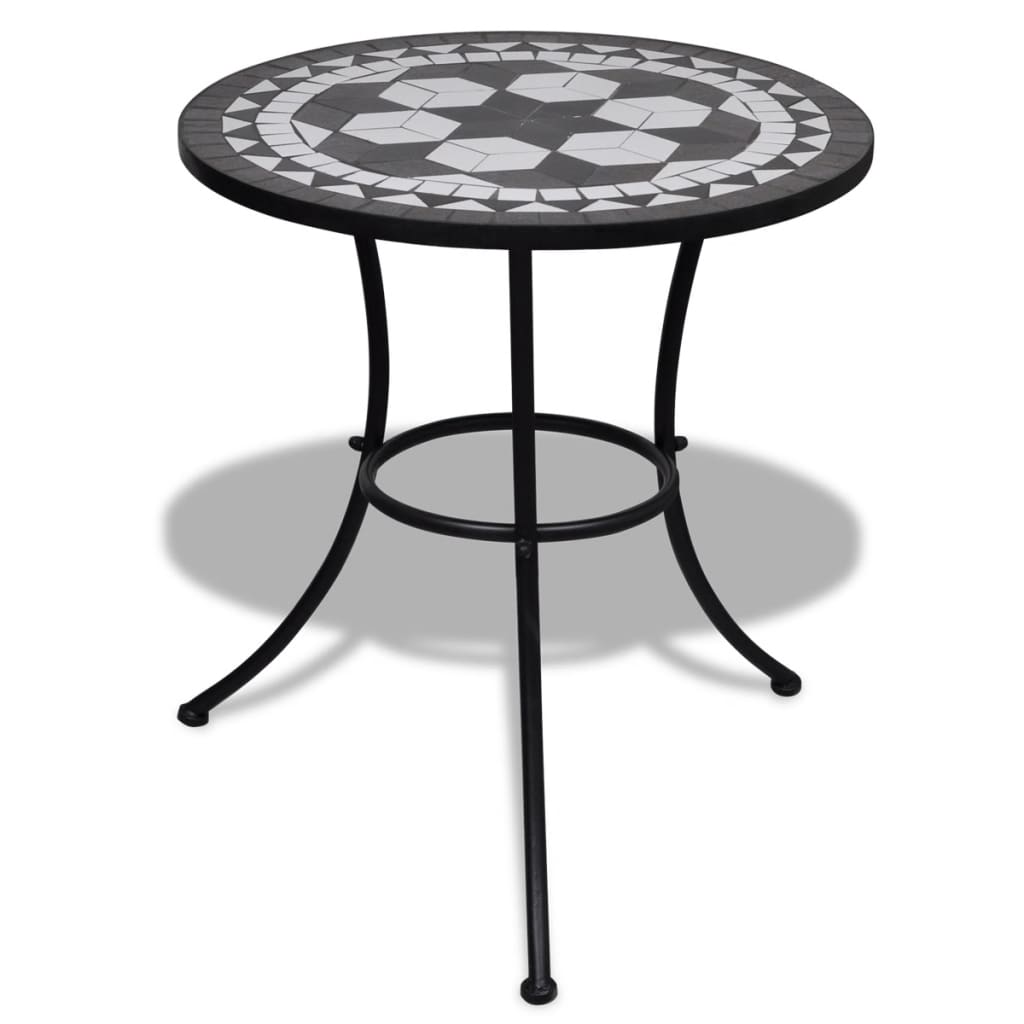 Mozaikowy zestaw mebli ogrodowych: stół + 2 krzesła, czarno-biały, 60x70cm