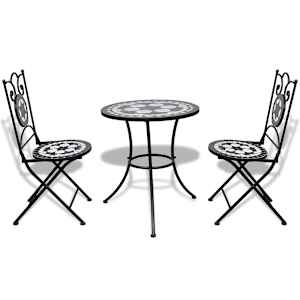 3dílný bistro set mozaikový keramický černý a bílý - obrázek 2