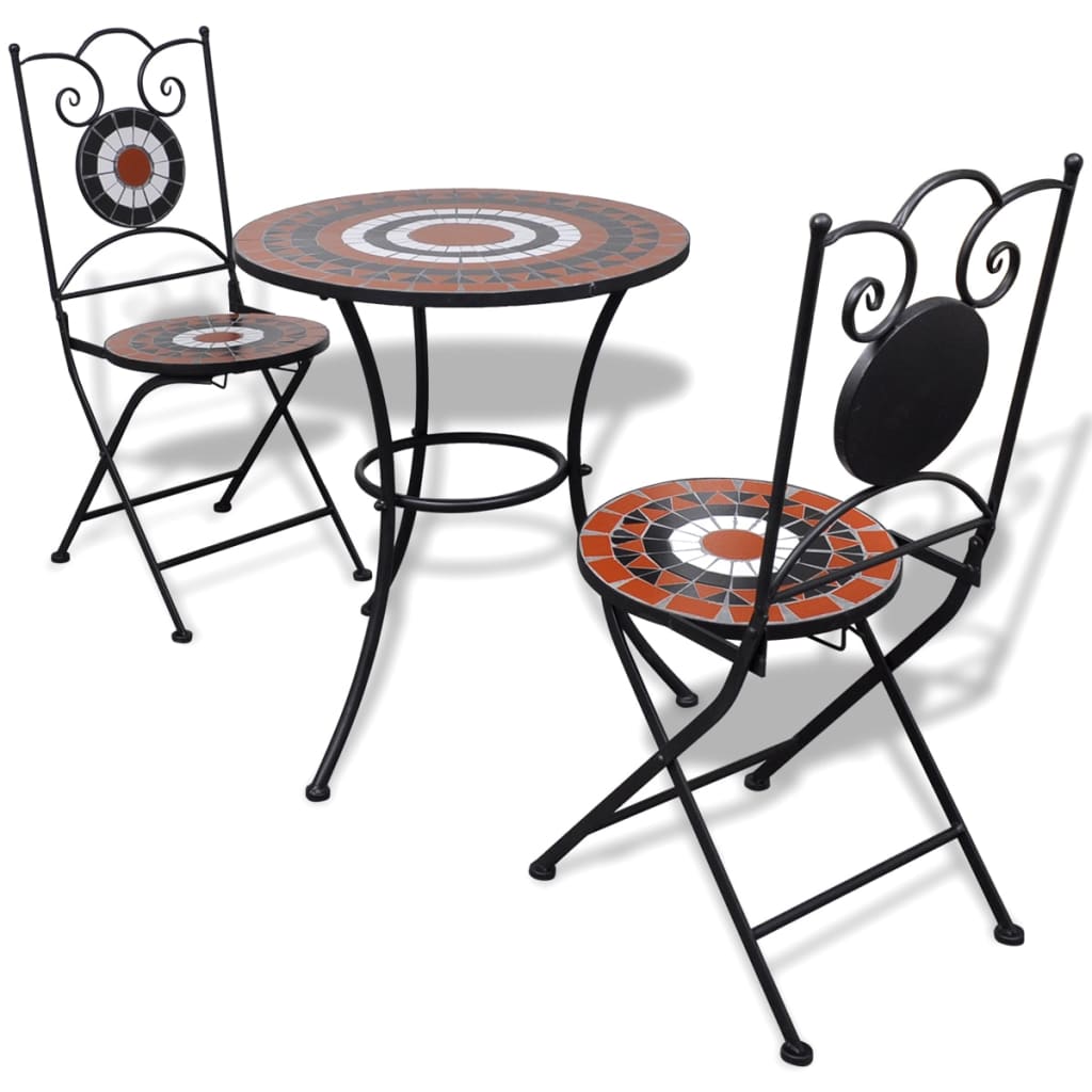 vidaXL Set mobilier bistro, 3 piese, teracotă/alb, plăci ceramice