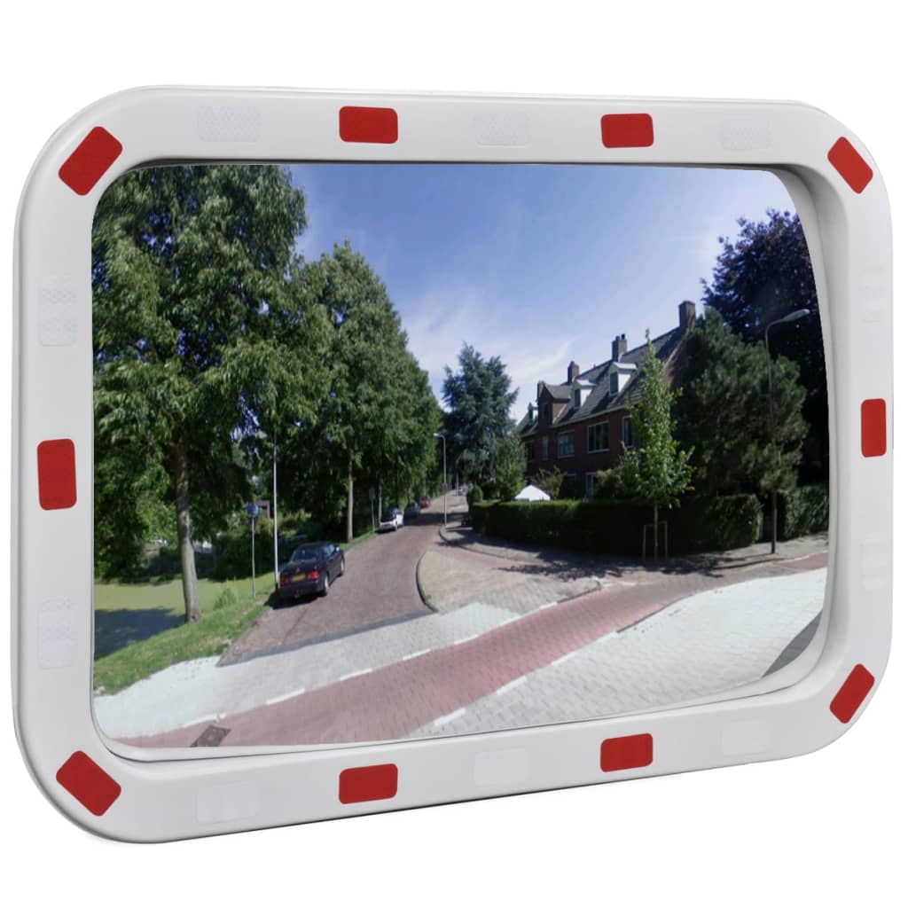 Téglalap alakú konvex közlekedési tükör fényvisszaverőkkel 40 x 60 cm 