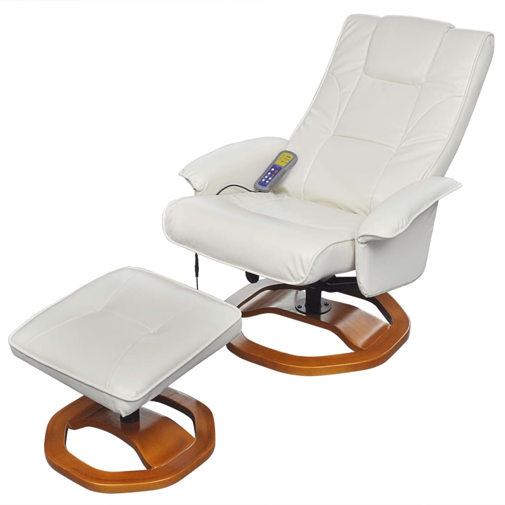 vidaXL Massage Chair with Footstool White Faux Leather