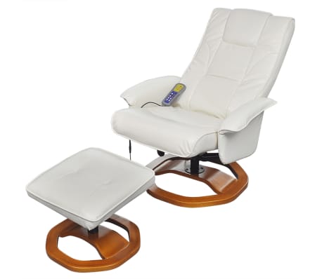 vidaXL Massage Chair with Footstool White Faux Leather