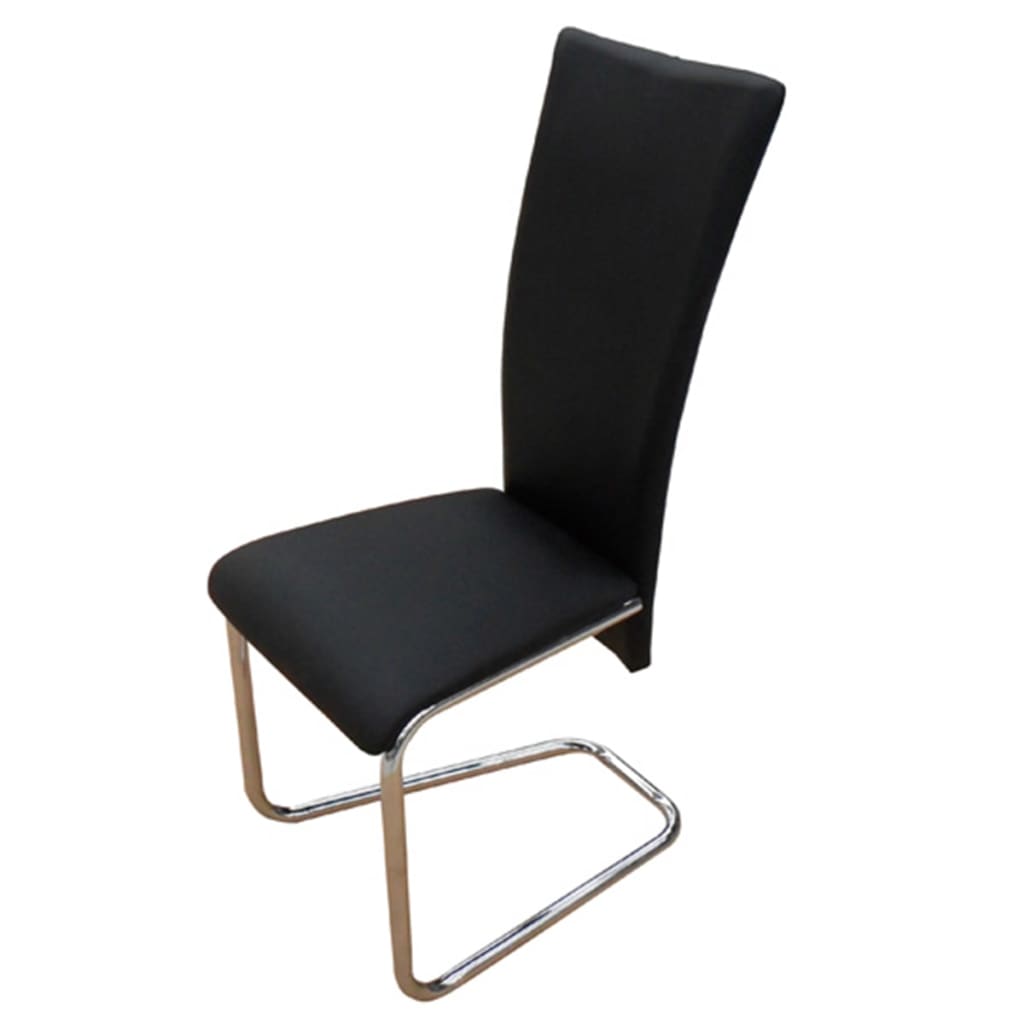 vidaXL Cantilever Dining Chairs 2 pcs Black Faux Leather