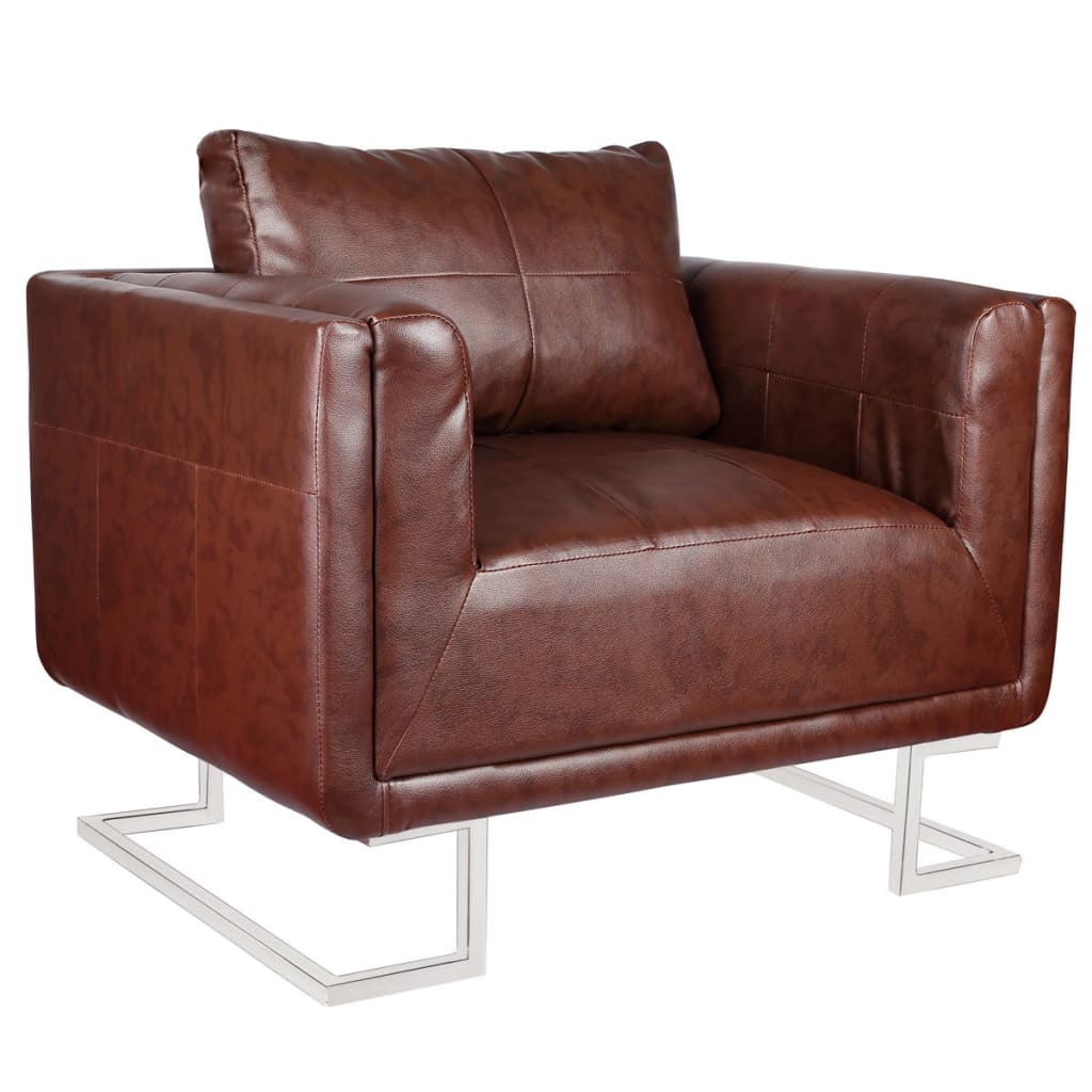 

vidaXL Cube Armchair with Chrome Feet Brown Leather