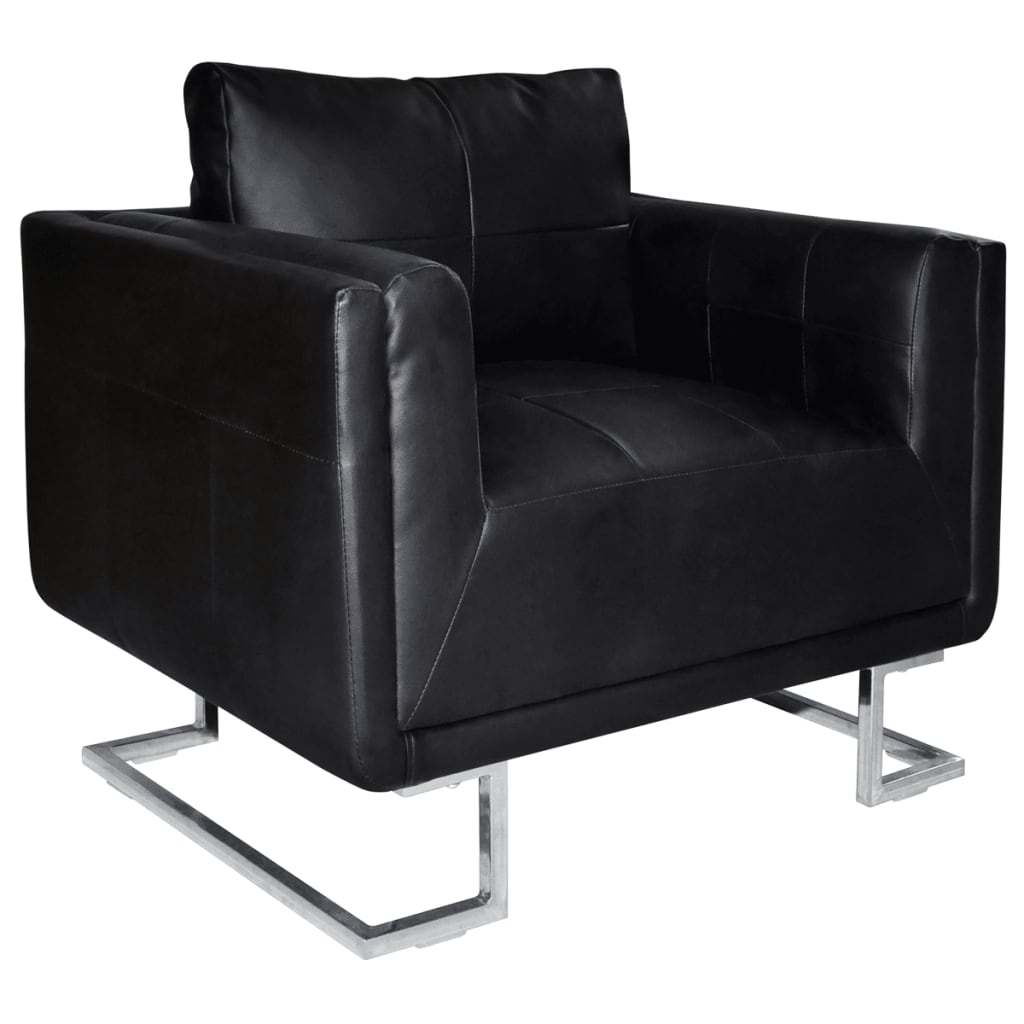 

vidaXL Cube Armchair with Chrome Feet Black Leather