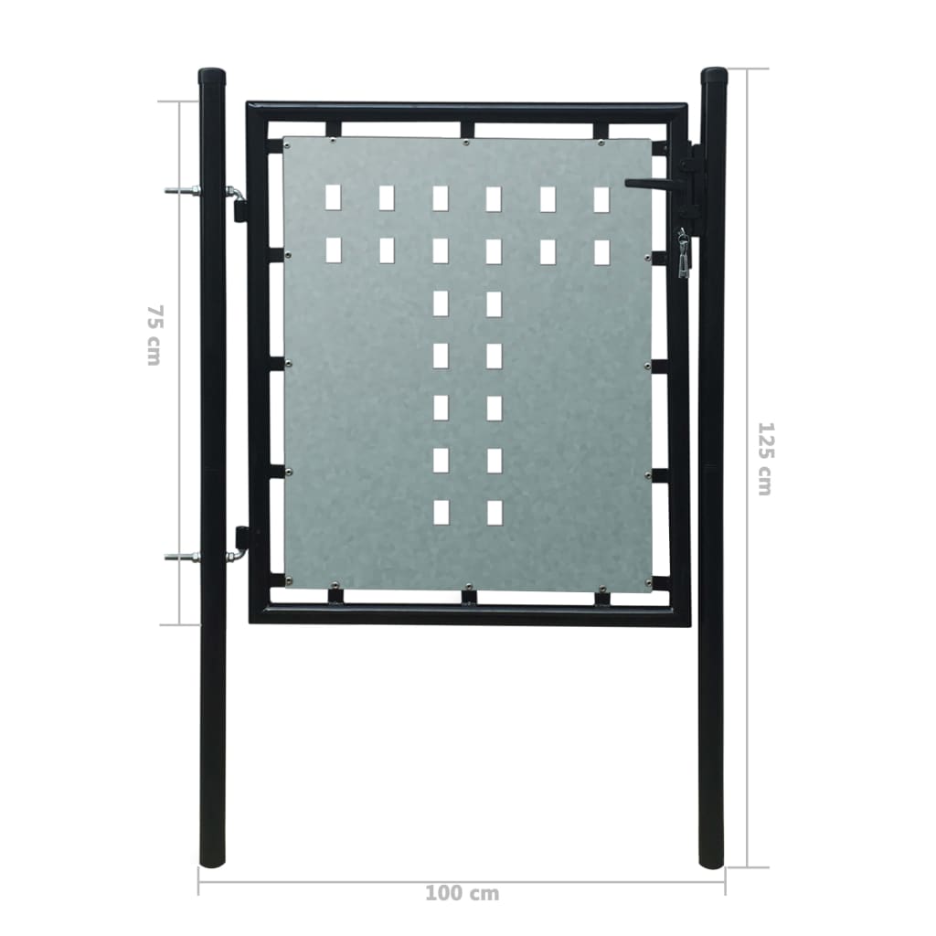 Černá jednokřídlá plotová branka 100 x 125 cm