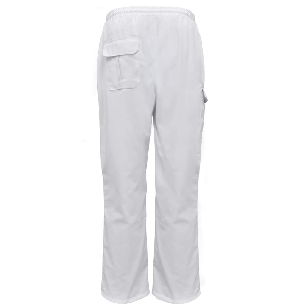 2 pcs White Chef Pant Stretchable Waistband with Cord Size L