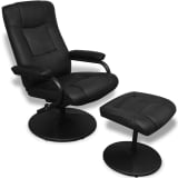 Black Artificial Leather TV Armchair with Foot Stool