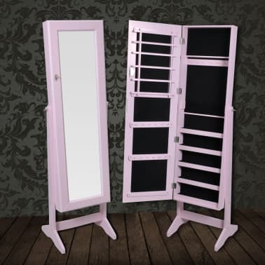 Vidaxl Free Standing Jewelry Cabinet With Mirror Pink Vidaxl Com