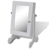 White Tabletop Wooden Jewelry Cabinet with Mirror