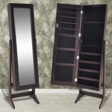 Vidaxl Free Standing Jewelry Cabinet With Mirror Brown Vidaxl Com