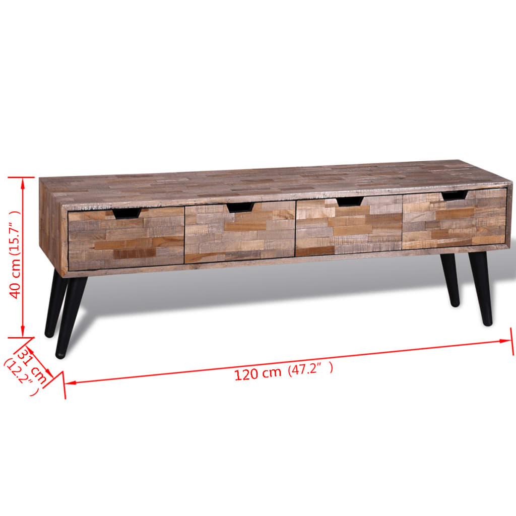 Table console TV avec 4 tiroirs Bois de teck recyclé | meublestv.fr 10