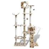 Cat Tree Scratching Post 69" 2 Condos Beige with Paw Prints
