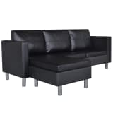Sofa Trosjed u L Obliku Crni Umjetna Koža