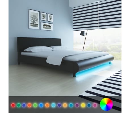 vidaXL sengestel med LED sort kunstlæder 180 x 200 cm