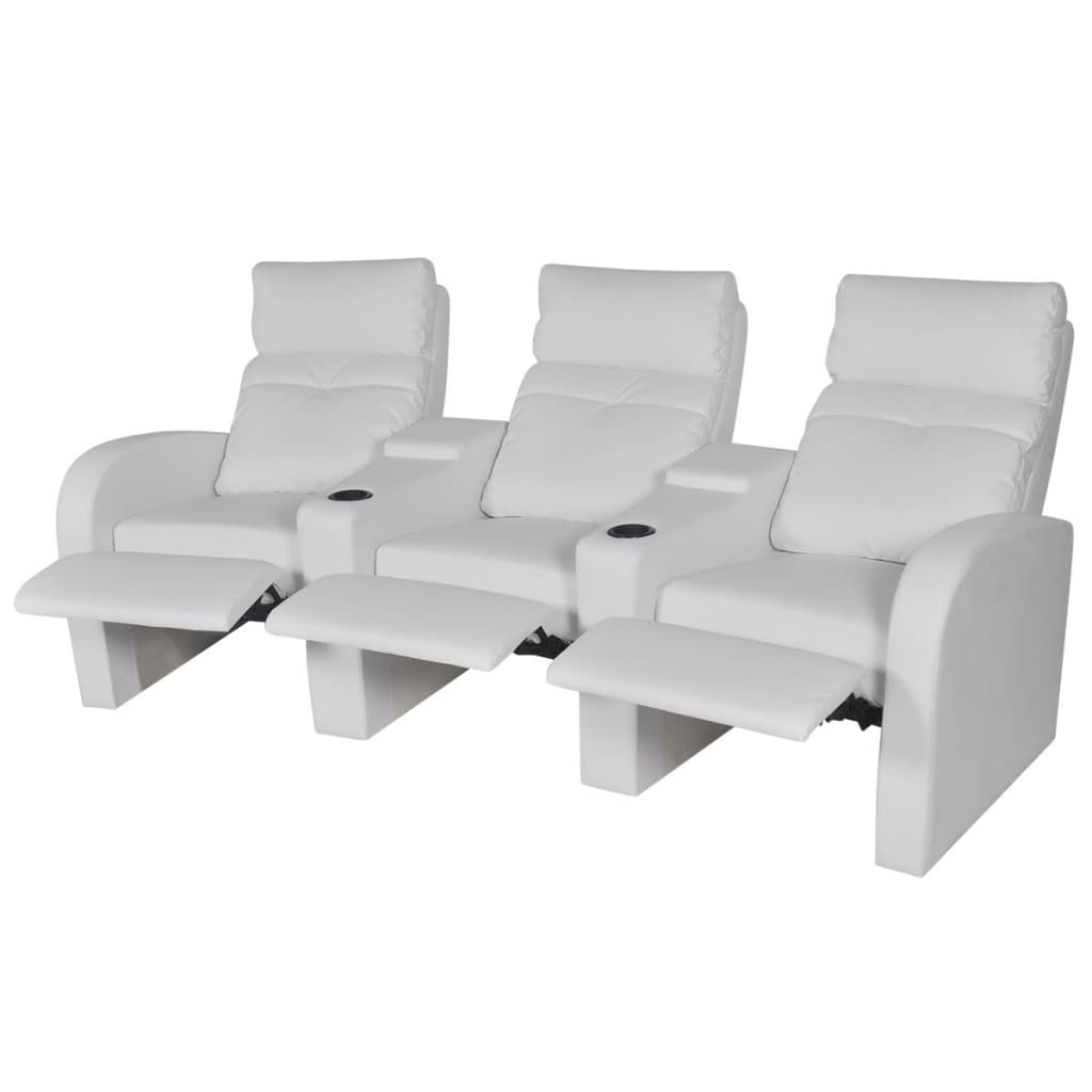 3 személyes fehér, dönthető támlájú, műbőr fotel 