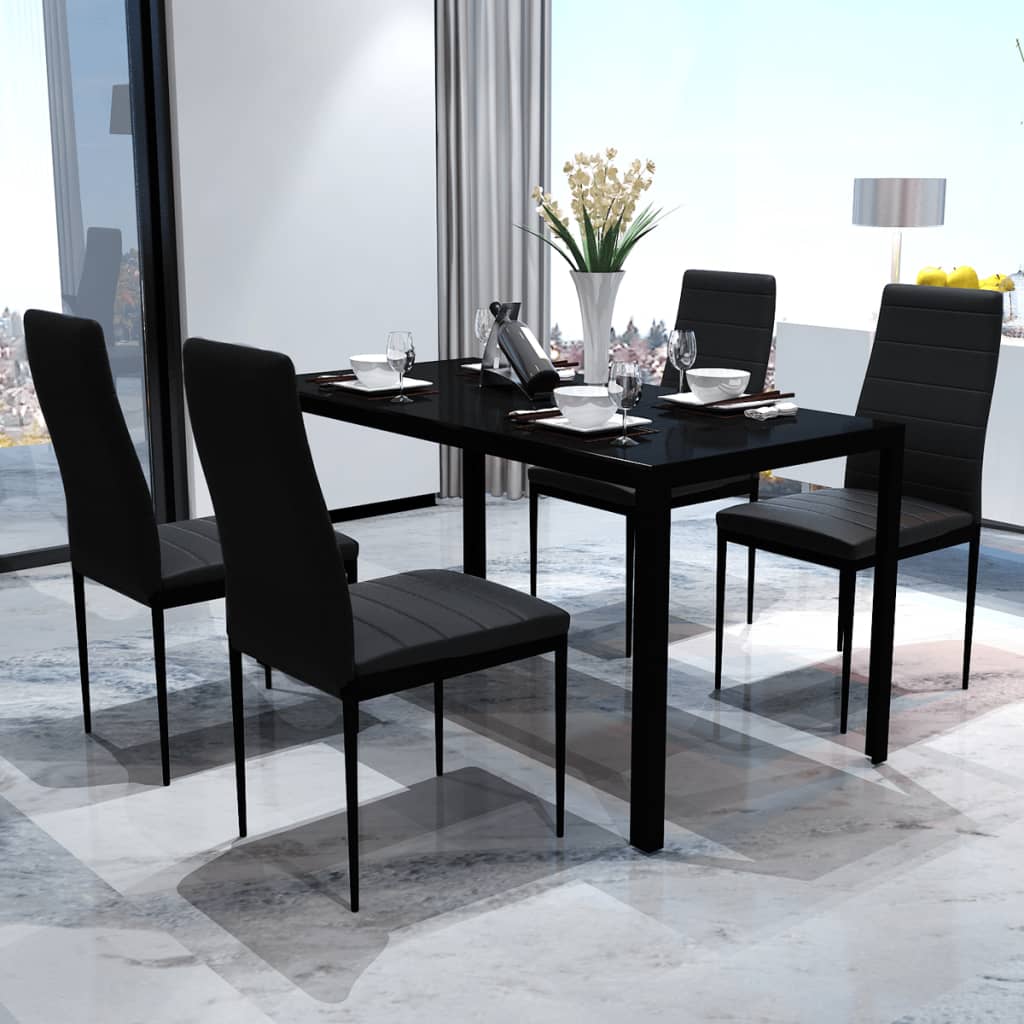 Modern Contemporary Dining Set With Table And 4 Chairs Black Kitchen