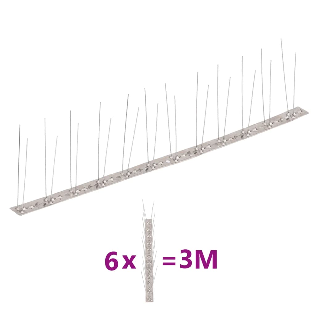 vidaXL Set bandă cu țepi antipăsări cu 2 rânduri, 6 buc., oțel, 3 m vidaXL imagine 2022 1-1.ro