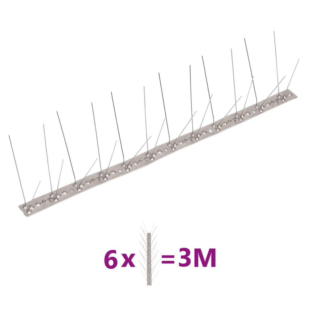 vidaXL Set bandă cu țepi antipăsări cu 4 rânduri, 6 buc., oțel, 3 m