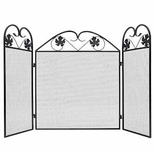 Zaslon za kamin 3-delni železo črn