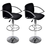 Set of 2 Black Bar Stool with Round Footrest