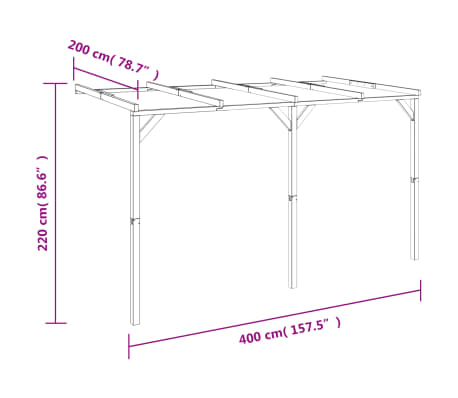 Pergolato In Legno Di Pino 2x4x2.2 M - Verde Impregnato, Per Giardino, Facile Montaggio