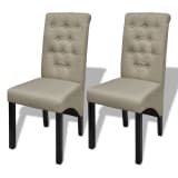 2 pcs Scroll Back Linen Coated Wood Dining Chair Beige